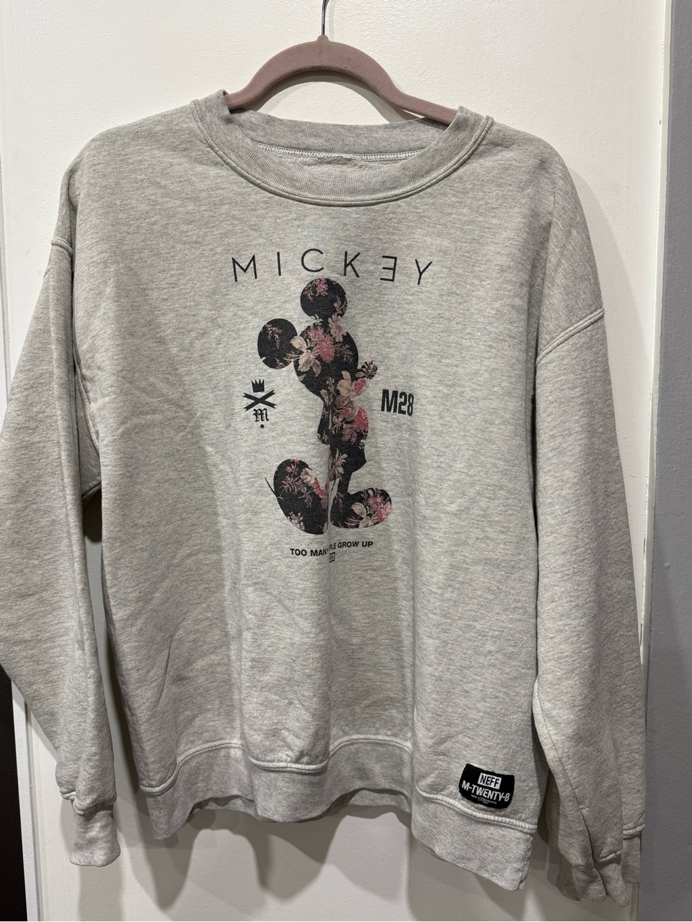 Disney Crewneck Sweatshirt with Floral Mickey Graphic - Gray